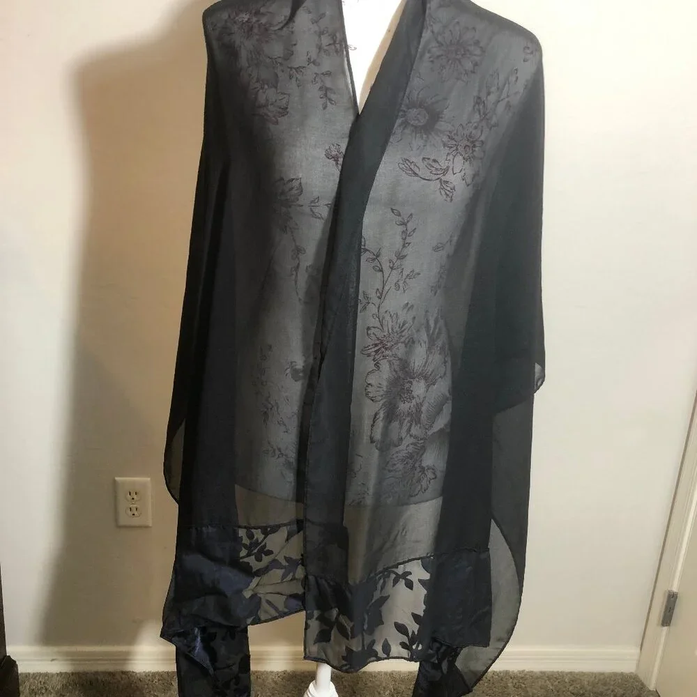 Elegant Black & Navy Sheer Floral Scarf | Lightweight & Versatile